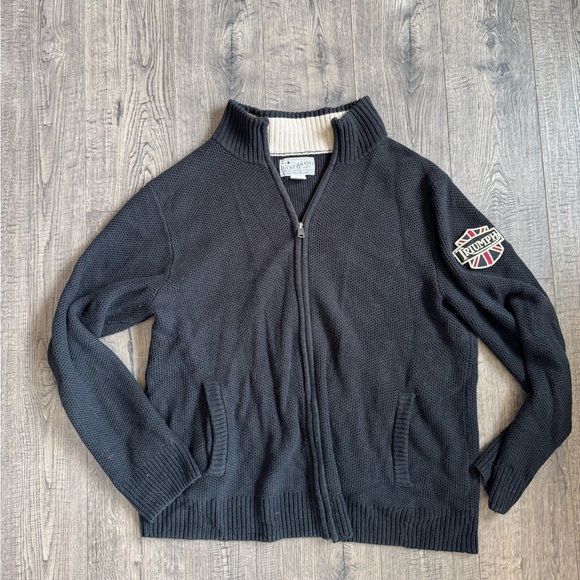 SOLD Lucky Brand Vintage Triumph Handcrafted Knit Zip Up Sweater XL - Picture 2 of 4